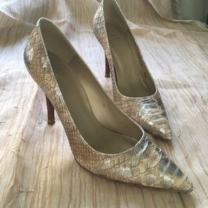 Stuart Weitzman metallic snakeskin heels